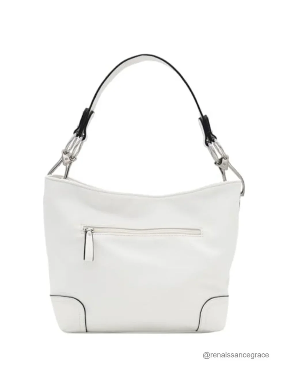 Faux Leather Hobo Shoulder Bag Detachable Strap Silver Hardware